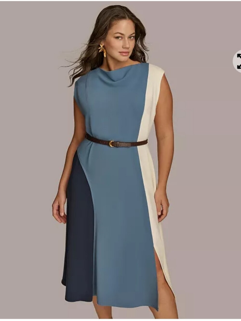 Donna Karen Womens Plus Size Colorblock Belted Dress